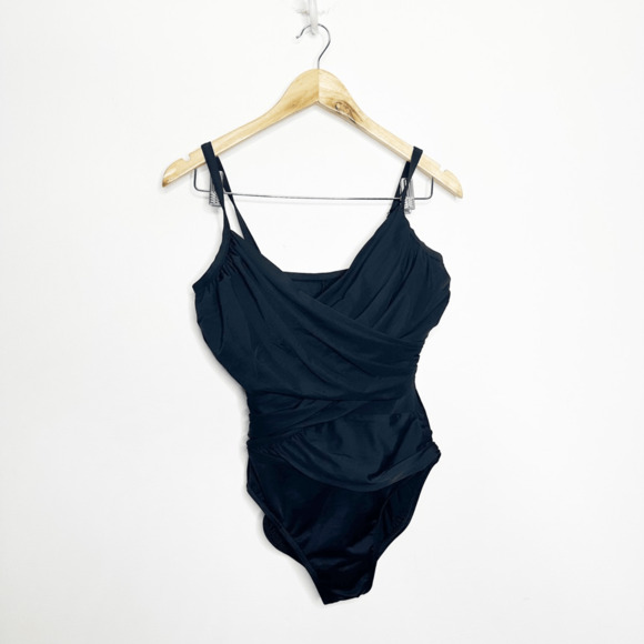 MIRACLESUIT Solid Harper Underwire One Piece Swimsuit BLACK Slimming womens 12 - Picture 2 of 7